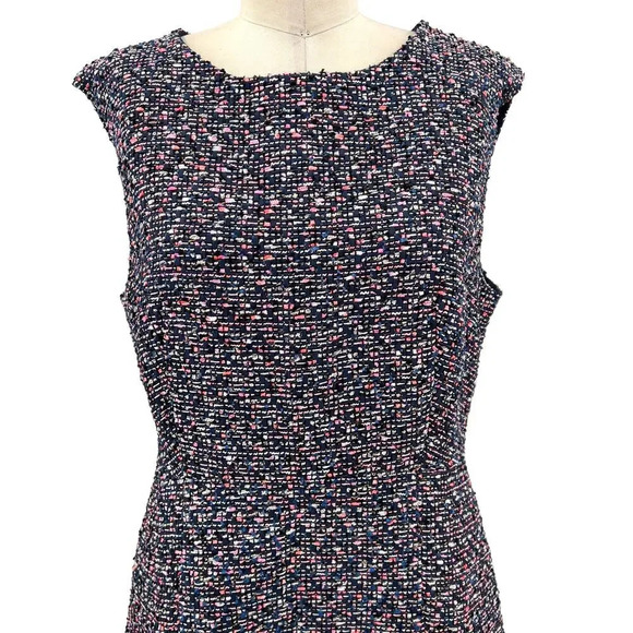 J. Crew A-line Dress in Confetti Tweed Navy Blue Pink Size 12 - Picture 4 of 15